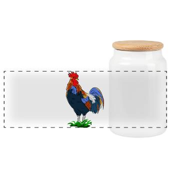 Colorful Rooster in Cartoon Style - Panoramic Cookie Jar with Wooden Lid - white - Front