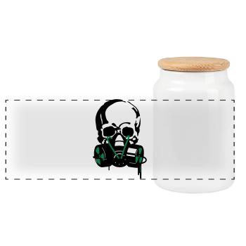 skull mask - Panoramic Cookie Jar with Wooden Lid - white - Front