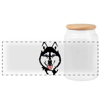 Husky - Panoramic Cookie Jar with Wooden Lid - white - Front