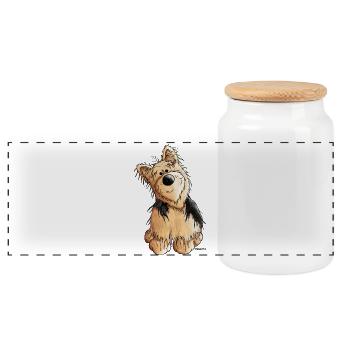 Yorkshire Terrier - Dog - Panoramic Cookie Jar with Wooden Lid - white - Front