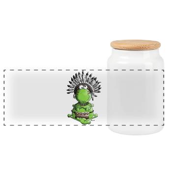 Häuptling Frosch - Indianer - Panorama Keksdose mit Holzdeckel - Weiß - Vorne