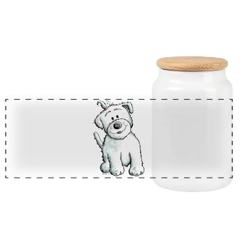 Cute Malteser - Panoramic Cookie Jar with Wooden Lid - white - Front