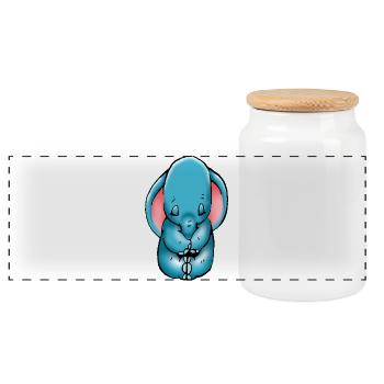 baby elephant - Panoramic Cookie Jar with Wooden Lid - white - Front