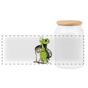 Turtle needs coffee - Panoramic Cookie Jar with Wooden Lid - white - Front