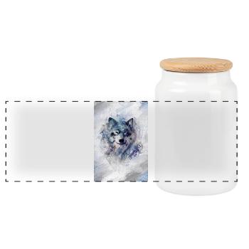 Wolf im Schneesturm grey Version - Panorama Keksdose mit Holzdeckel - Weiß - Vorne