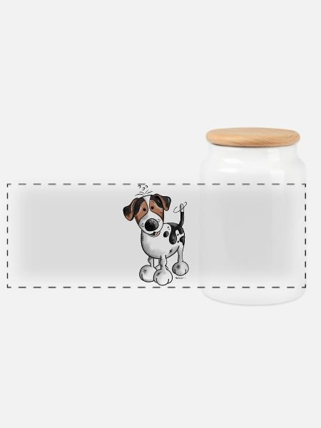 Da kommt ein Jack Russell - Panorama Keksdose mit Holzdeckel - Weiß