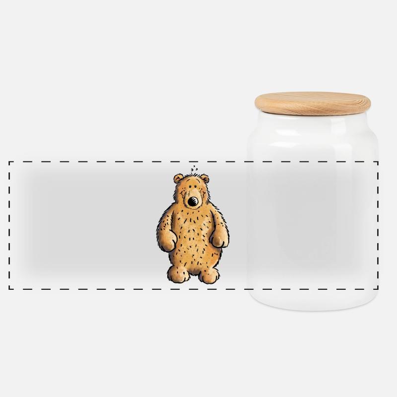 Dicker Braunbär - Bär - Teddy - Comic - Panorama Keksdose mit Holzdeckel - Weiß