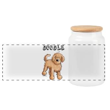 Lustiger Doodle - Goldendoodle - Hybridhund - Hund - Panorama Keksdose mit Holzdeckel - Weiß - Vorne