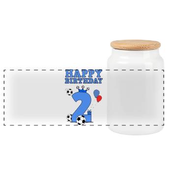 Happy Birthday 2nd birthday for boy - Panoramic Cookie Jar with Wooden Lid - white - Front