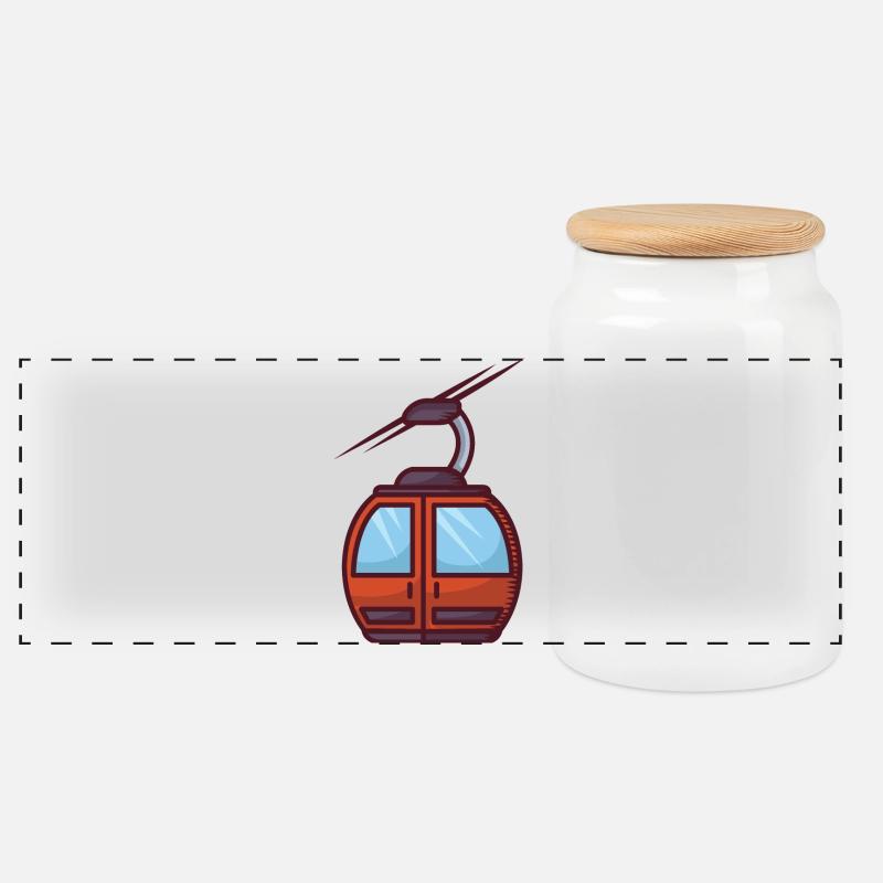 Faszinierende Seilbahn-Illustration - Panorama Keksdose mit Holzdeckel - Weiß