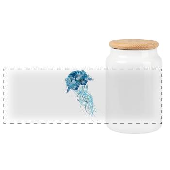 blue jellyfish with corals, shells and sea anemones - Panoramic Cookie Jar with Wooden Lid - white - Front