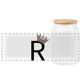 R mit Krone – Royal Typo Design - Panorama Keksdose mit Holzdeckel - Weiß - Vorne
