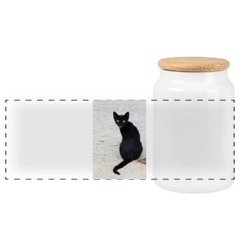 Cat black - Panoramic Cookie Jar with Wooden Lid - white - Front