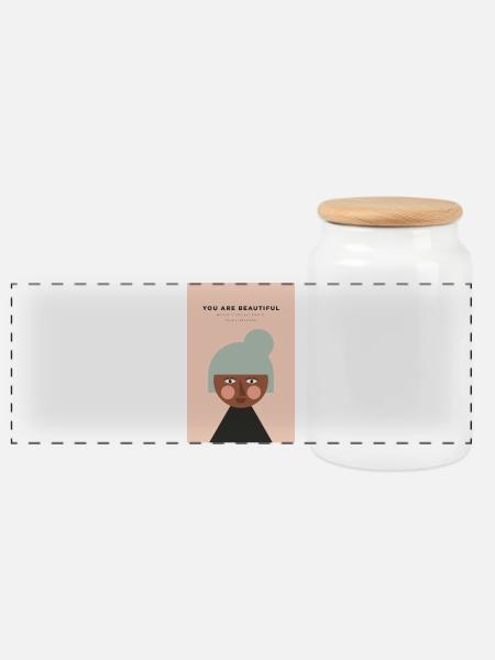 YOU ARE BEAUTIFUL - Panoramic Cookie Jar with Wooden Lid - white