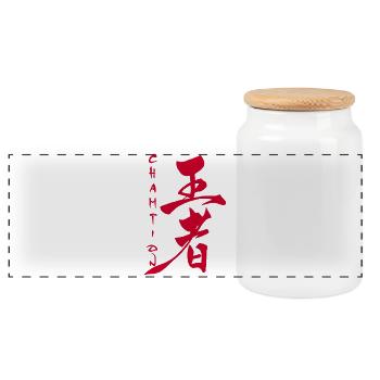 Das Wort Champion auf Japanisch (rot) - Panorama Keksdose mit Holzdeckel - Weiß - Vorne