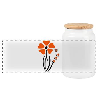 Spring with ladybug - Panoramic Cookie Jar with Wooden Lid - white - Front