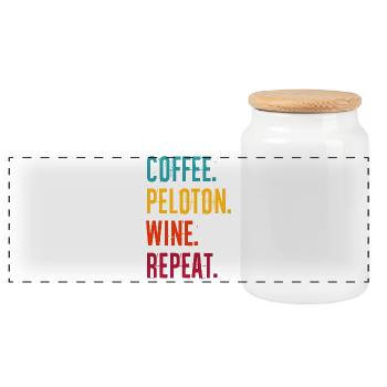 Coffee Cycle Wine Repeat - Panoramic Cookie Jar with Wooden Lid - white - Front
