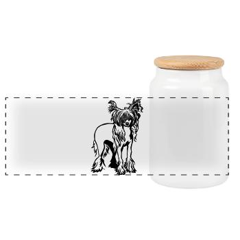 Chien chinois à crête - Boîte à biscuits avec couvercle en bois - blanc - Devant