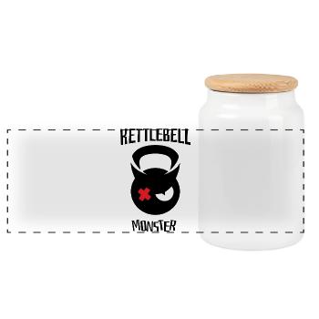kettlebell monster 002 - Panoramic Cookie Jar with Wooden Lid - white - Front