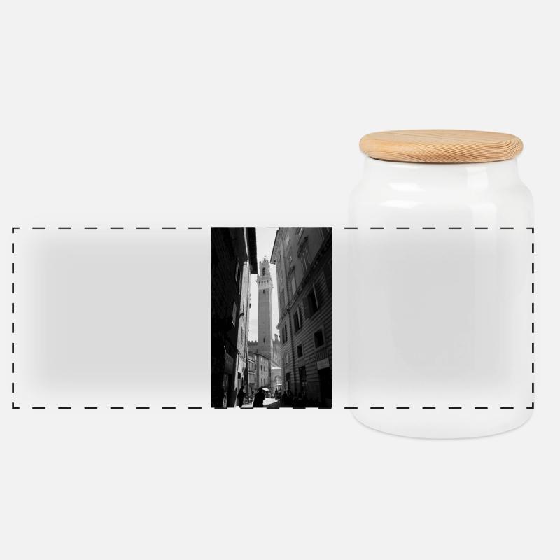 Torre del Mangia - Siena - Panoramic Cookie Jar with Wooden Lid - white