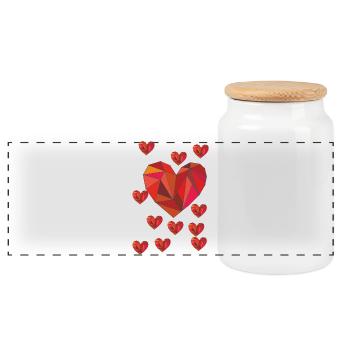 Geometric heart pattern in warm red - Panoramic Cookie Jar with Wooden Lid - white - Front