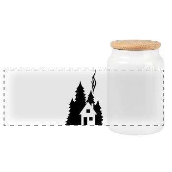 Silhouette Waldhaus Tannen - Design naturel chaleureux - Boîte à biscuits avec couvercle en bois - blanc - Devant