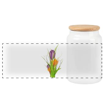 delicate brightly lit crocuses in spring - Panoramic Cookie Jar with Wooden Lid - white - Front