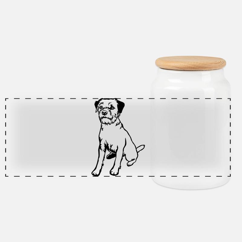 Border Terrier - Panorama Keksdose mit Holzdeckel - Weiß