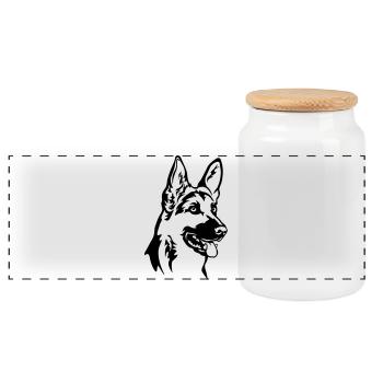 German Shepherd Head - Panoramic Cookie Jar with Wooden Lid - white - Front