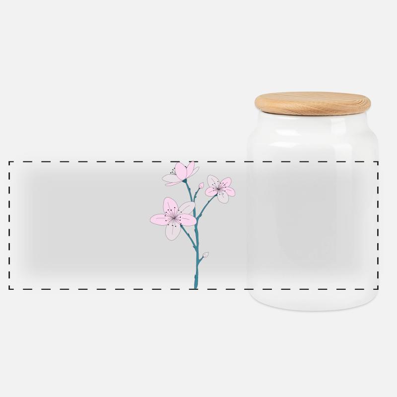 Kirschblüten - Panorama Keksdose mit Holzdeckel - Weiß