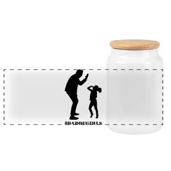 Dad of girls - Panoramic Cookie Jar with Wooden Lid - white - Front