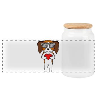 Beagle with sunglasses and heart - Panoramic Cookie Jar with Wooden Lid - white - Front