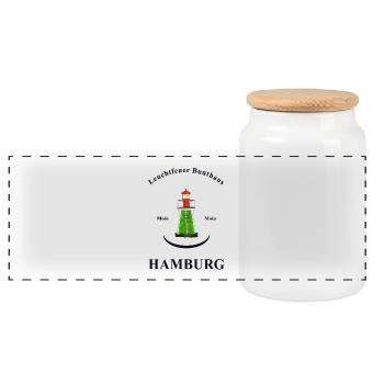 Hamburg Leuchtturm Bunthaus, Handzeichnung - Panorama Keksdose mit Holzdeckel - Weiß - Vorne