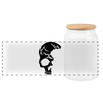Demi-crâne noir - Boîte à biscuits avec couvercle en bois - blanc - Devant
