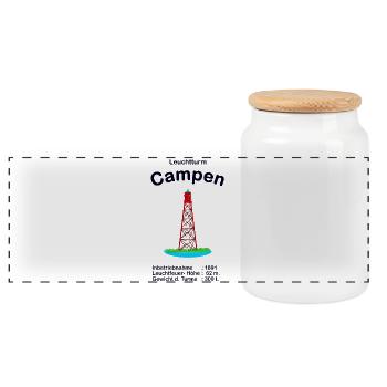 Leuchtturm Campen an der Nordsee Zeichnung - Panorama Keksdose mit Holzdeckel - Weiß - Vorne