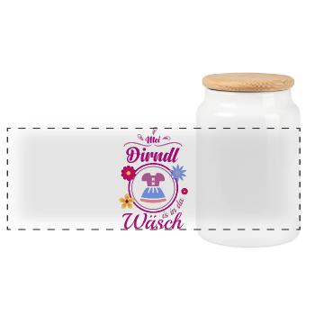 Mein Dirndl is in da Wäsch Trachtenshirt Volksfest - Panorama Keksdose mit Holzdeckel - Weiß - Vorne