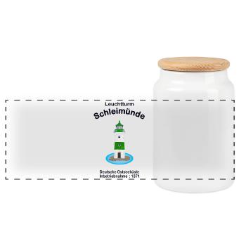 Leuchtturm grün-weiß Schleimünde Ostsee, Zeichnung - Panorama Keksdose mit Holzdeckel - Weiß - Vorne