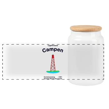 Leuchtturm Campen Nordsee Deutschland, Zeichnung - Panorama Keksdose mit Holzdeckel - Weiß - Vorne