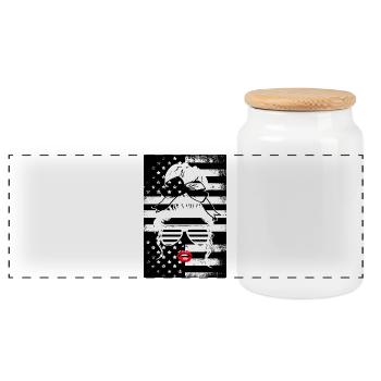 Mrs. Kussmund American Flag Poster - Panoramic Cookie Jar with Wooden Lid - white - Front