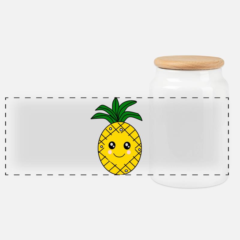 Kawaii Ananas Kawaii Früchte Kawaii Obst - Panorama Keksdose mit Holzdeckel - Weiß