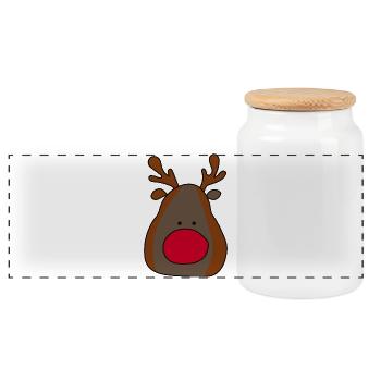 Fröhlicher Rentier-Print für Weihnachten - Panorama Keksdose mit Holzdeckel - Weiß - Vorne