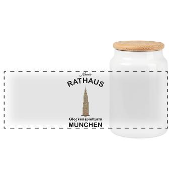 Turm Neues Rathaus München Poster - Panorama Keksdose mit Holzdeckel - Weiß - Vorne