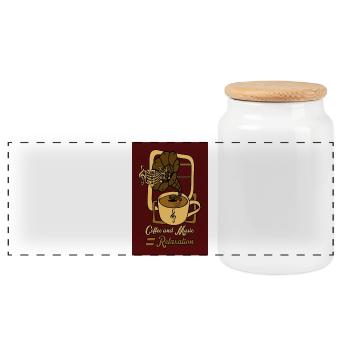 Coffee and music is relaxation - Panoramic Cookie Jar with Wooden Lid - white - Front