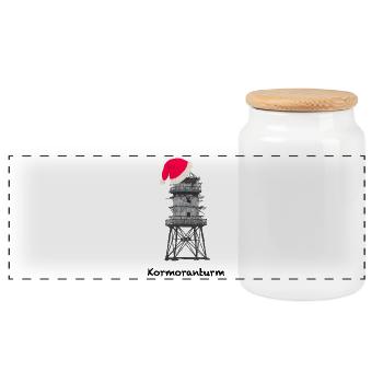 Christmas, Cormorant Tower, North Sea Lighthouse - Panoramic Cookie Jar with Wooden Lid - white - Front