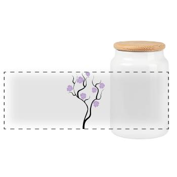 Tree with purple flowers - Creative illustration - Panoramic Cookie Jar with Wooden Lid - white - Front