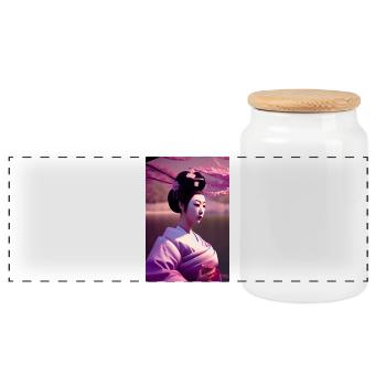 Geisha 1 - Panorama Keksdose mit Holzdeckel - Weiß - Vorne