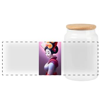 Geisha 9 - Panorama Keksdose mit Holzdeckel - Weiß - Vorne
