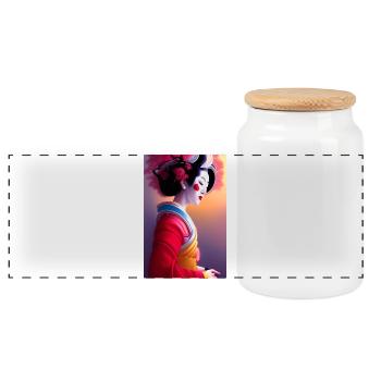 Geisha 8 - Panorama Keksdose mit Holzdeckel - Weiß - Vorne