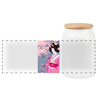 Geisha 3 - Panorama Keksdose mit Holzdeckel - Weiß - Vorne