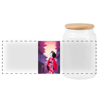Geisha 5 - Panorama Keksdose mit Holzdeckel - Weiß - Vorne